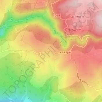 Topografische kaart Lous Escandes, hoogte, reliëf