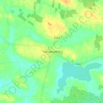 Topografische kaart Glenamaddy, hoogte, reliëf