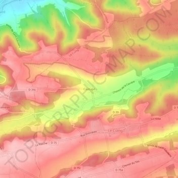Topografische kaart Cauhapé, hoogte, reliëf