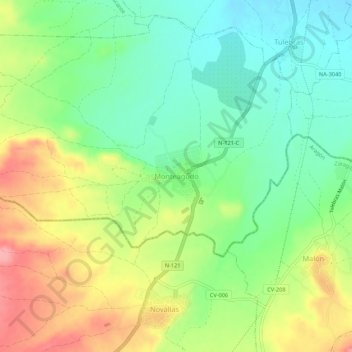 Topografische kaart Monteagudo, hoogte, reliëf