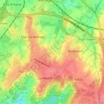 Topografische kaart La Basse Hestre, hoogte, reliëf