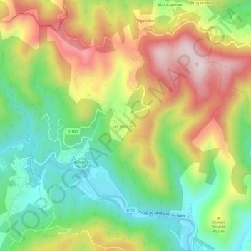 Topografische kaart Les Aigladines, hoogte, reliëf