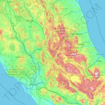 Topografische kaart Monti Reatini, hoogte, reliëf