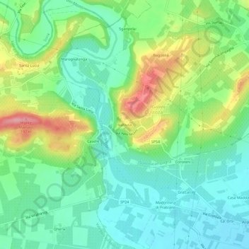 Topografische kaart Valbusa, hoogte, reliëf