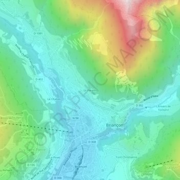Topografische kaart Le Paradis, hoogte, reliëf