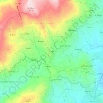 Topografische kaart Costa, hoogte, reliëf
