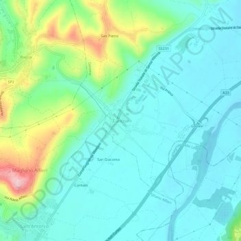 Topografische kaart Canove, hoogte, reliëf