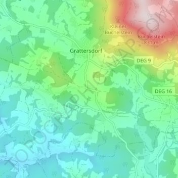 Topografische kaart Ernading, hoogte, reliëf