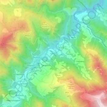 Topografische kaart Ceretola, hoogte, reliëf