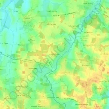 Topografische kaart Labergement, hoogte, reliëf