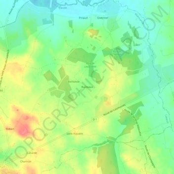 Topografische kaart Barreaux, hoogte, reliëf