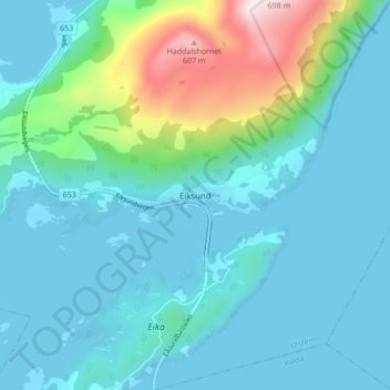 Topografische kaart Eiksund, hoogte, reliëf