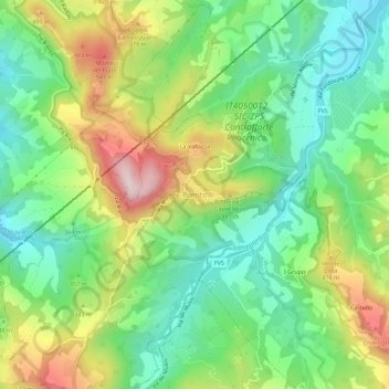 Topografische kaart Brento, hoogte, reliëf