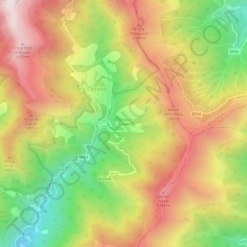 Topografische kaart Costa, hoogte, reliëf