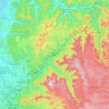 Topografische kaart Winden im Elztal, hoogte, reliëf