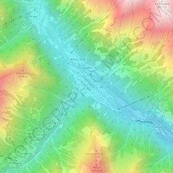 Topografische kaart Riva Valdobbia, hoogte, reliëf