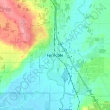 Topografische kaart Ferndale, hoogte, reliëf