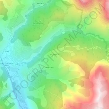 Topografische kaart Villard Haut, hoogte, reliëf