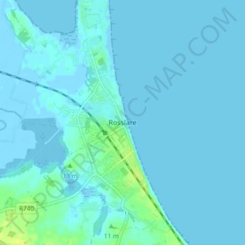 Topografische kaart Rosslare, hoogte, reliëf