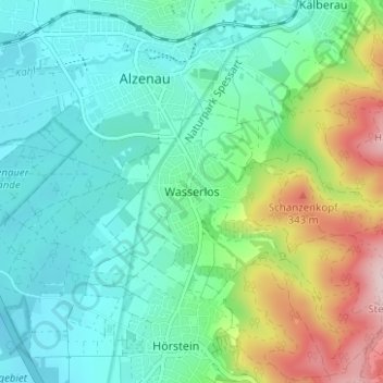Topografische kaart Wasserlos, hoogte, reliëf