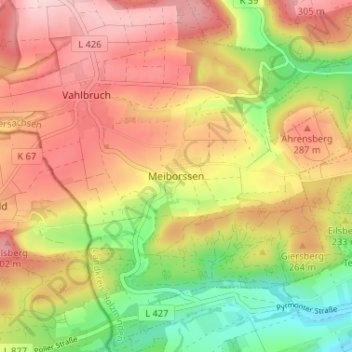 Topografische kaart Meiborssen, hoogte, reliëf