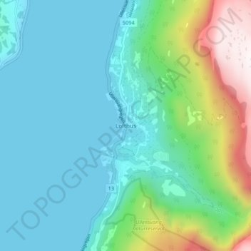 Topografische kaart Lofthus, hoogte, reliëf