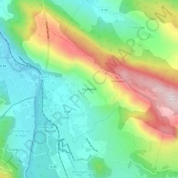 Topografische kaart Les Bignes, hoogte, reliëf