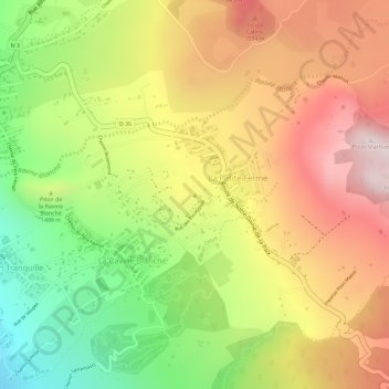 Topografische kaart Piton Goyave, hoogte, reliëf