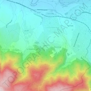 Topografische kaart Calmon, hoogte, reliëf