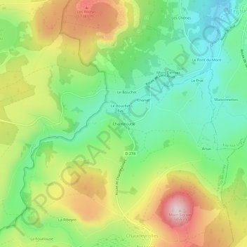 Topografische kaart Chanteloube, hoogte, reliëf
