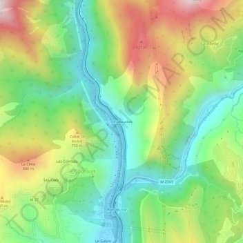 Topografische kaart Le Chaudan, hoogte, reliëf
