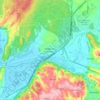 Topografische kaart Valado dos Frades, hoogte, reliëf