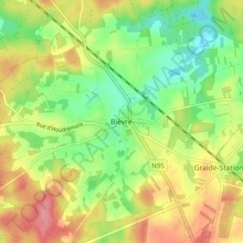 Topografische kaart Bièvre, hoogte, reliëf