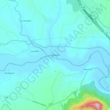 Topografische kaart Barratera, hoogte, reliëf