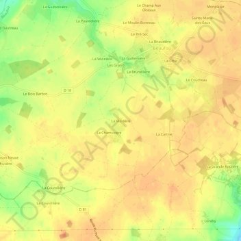 Topografische kaart La Morlière, hoogte, reliëf