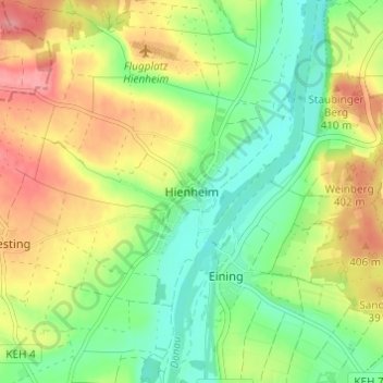 Topografische kaart Hienheim, hoogte, reliëf