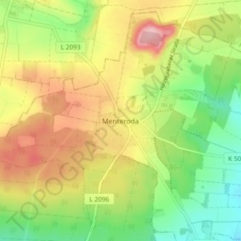 Topografische kaart Menteroda, hoogte, reliëf