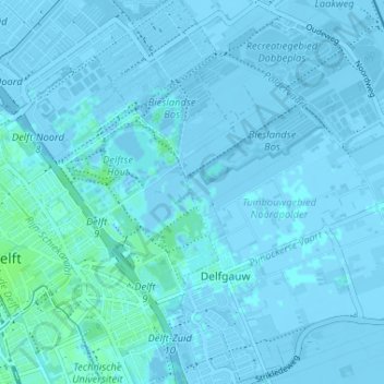 Topografische kaart Klein Delfgauw, hoogte, reliëf