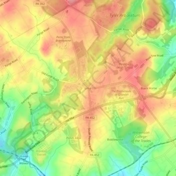 Topografische kaart Lima, hoogte, reliëf