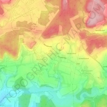 Topografische kaart Raithaslach, hoogte, reliëf