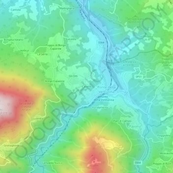 Topografische kaart Casone, hoogte, reliëf
