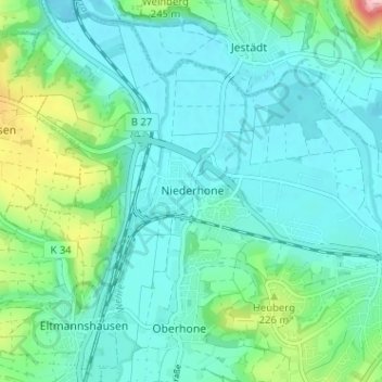 Topografische kaart Niederhone, hoogte, reliëf