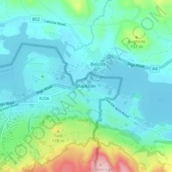 Topografische kaart Blacklion, hoogte, reliëf