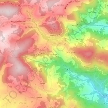 Topografische kaart Le Servet, hoogte, reliëf