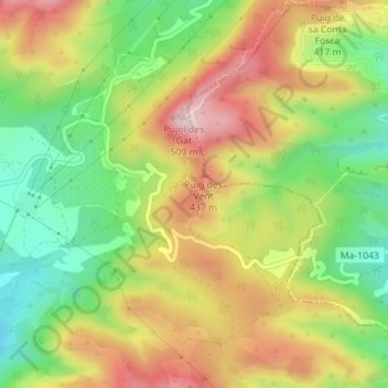 Topografische kaart Balma de s'Estepa Negra, hoogte, reliëf
