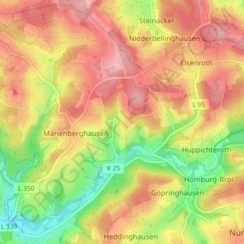 Topografische kaart Hasenberg, hoogte, reliëf
