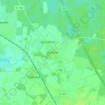 Topografische kaart Berkhof, hoogte, reliëf