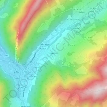 Topografische kaart Le Pignet, hoogte, reliëf