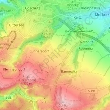 Topografische kaart Boderitz, hoogte, reliëf