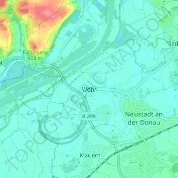 Topografische kaart Wöhr, hoogte, reliëf